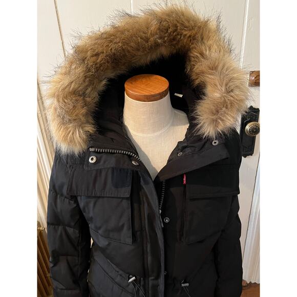 Levis Winter Parka Faux Fur Hood Black S - Picture 4 of 9